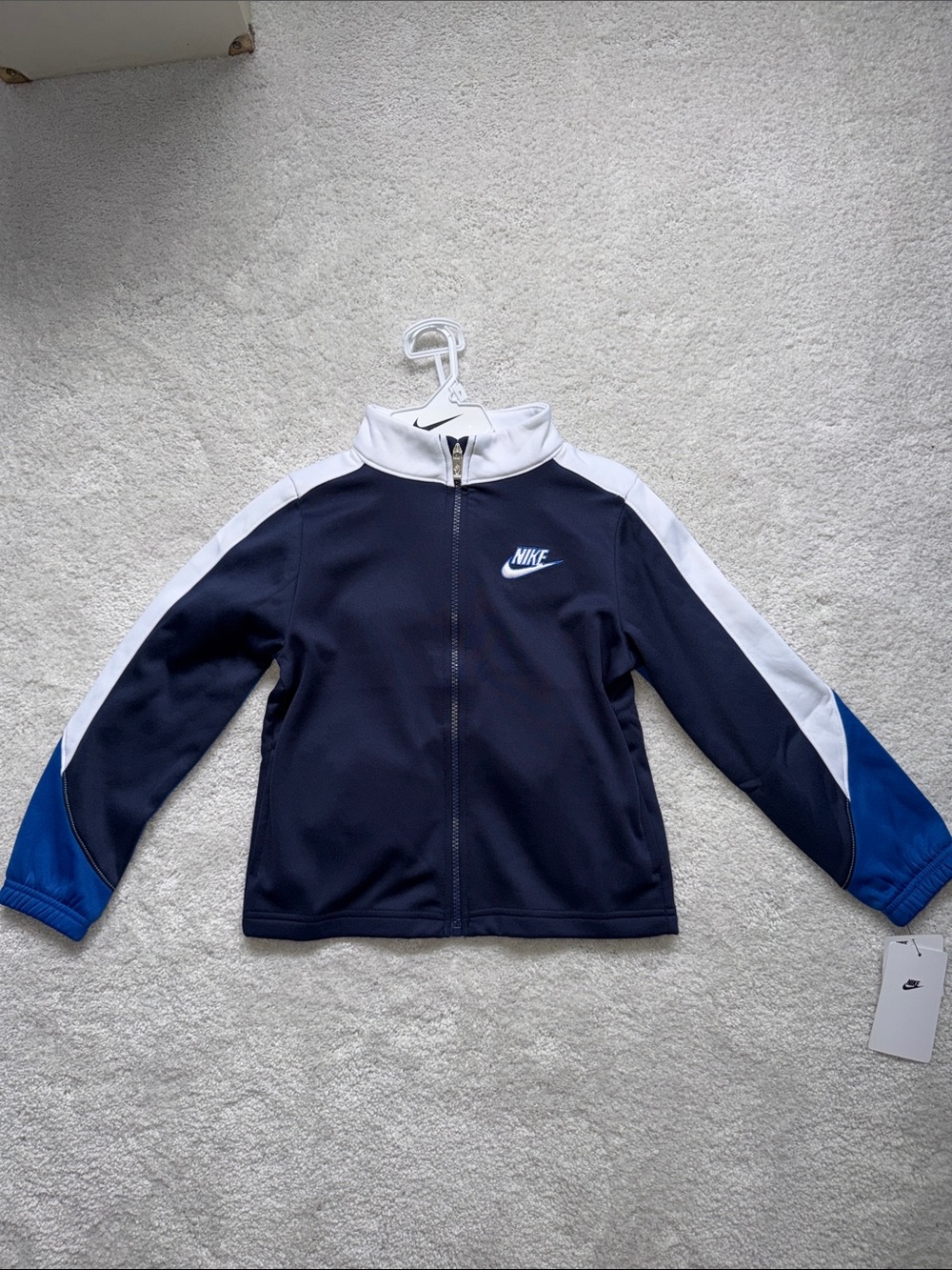 NWT Nike Navy Track Jacket with White Panels and Royal Blue Cuffs